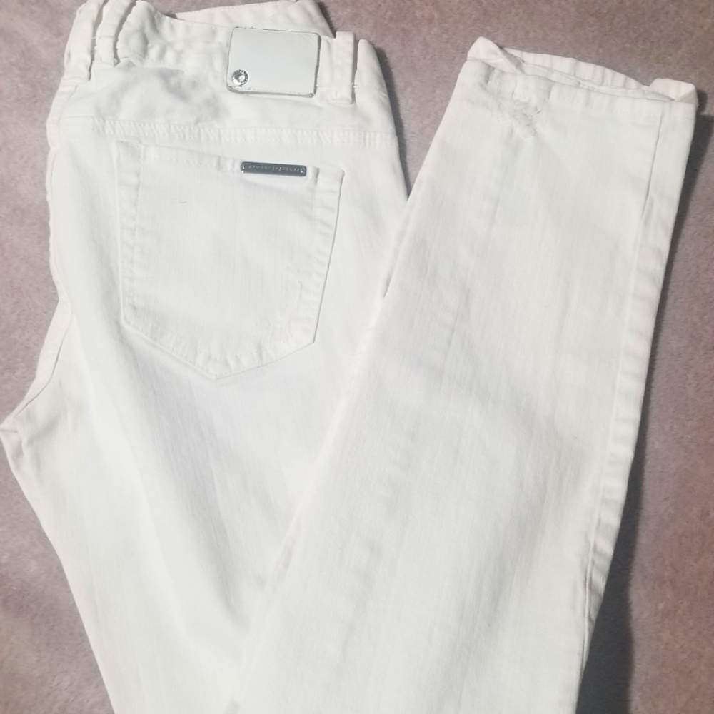 Armani exchange White denim torn distressed Riped Leg jeans 6 Regular Womens